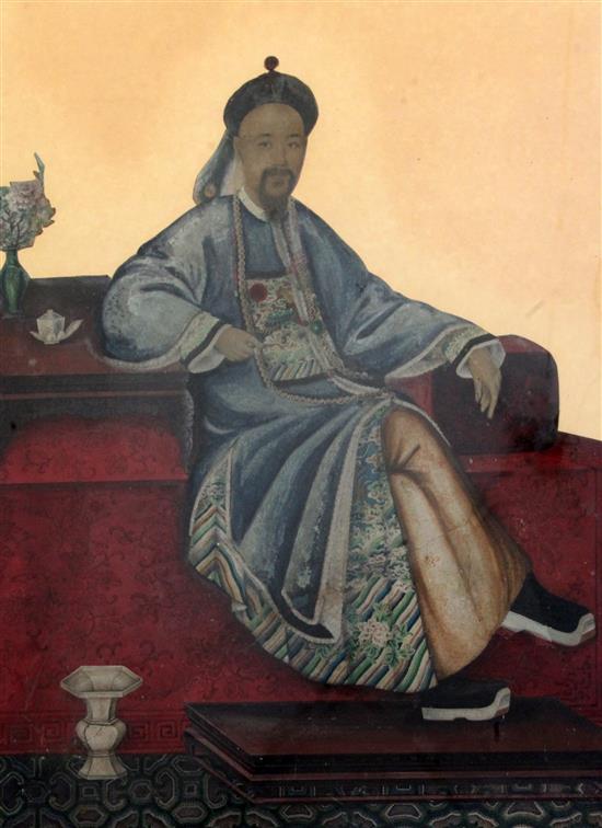 19th century Chinese School Portrait of a seated Chinaman 22.5 x 17in.